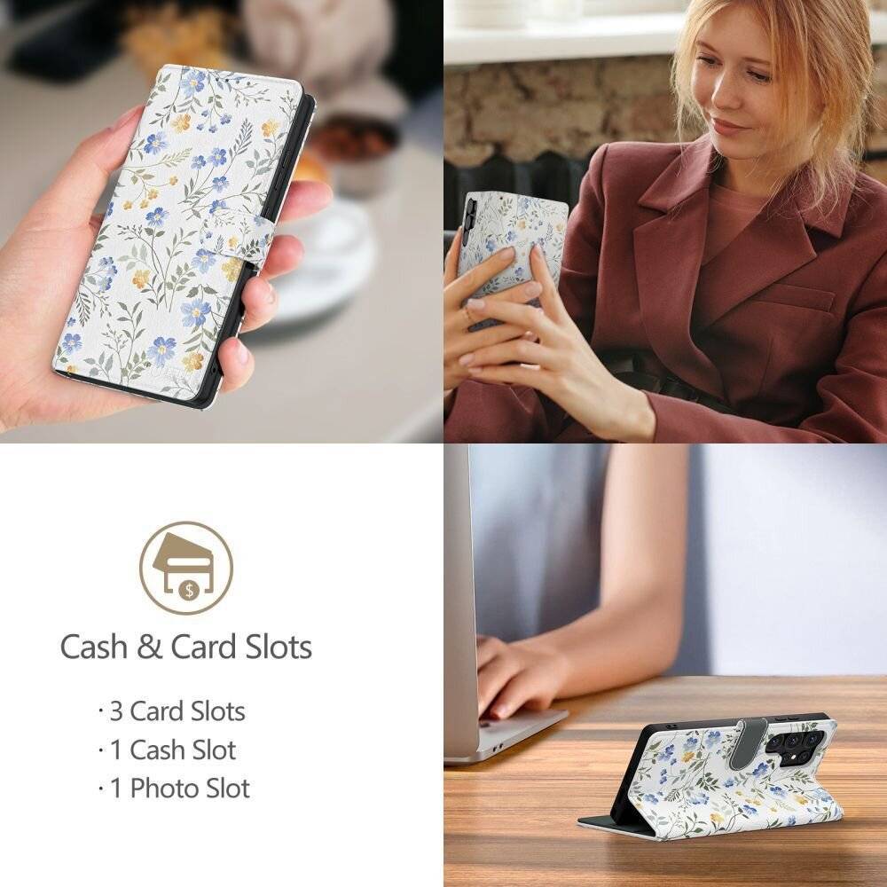 Symbolbild für Tech-Protect Wallet Case für Samsung Galaxy A26 5G / A17 4G / 5G – Gänseblümchen mit Blättern