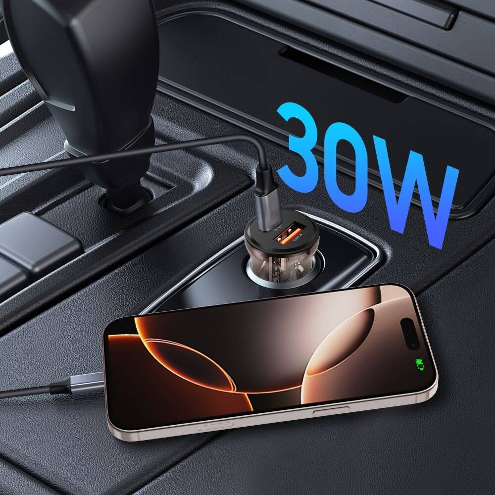 Tech-Protect CC01 30W 2-Port USB-A / USB-C Kfz-Ladegerät – Schwarz-2
