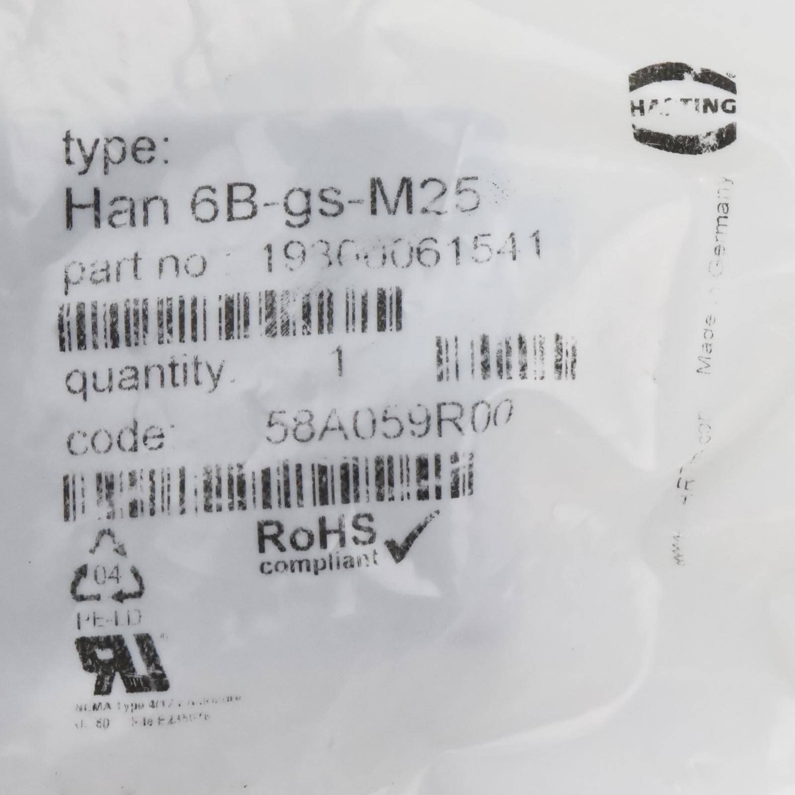 Harting Tüllengehäuse Han 6B-gs-M25 19300061541 OVP-1