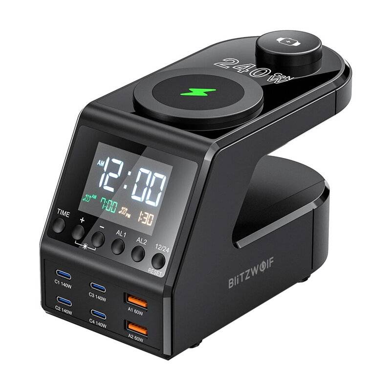 Blitzwolf BW-FW10 Wecker mit Ladegerät 2xUSB-A, 4xUSB-C, 240 W-0
