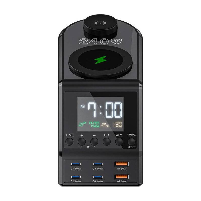 Blitzwolf BW-FW10 Wecker mit Ladegerät 2xUSB-A, 4xUSB-C, 240 W-1