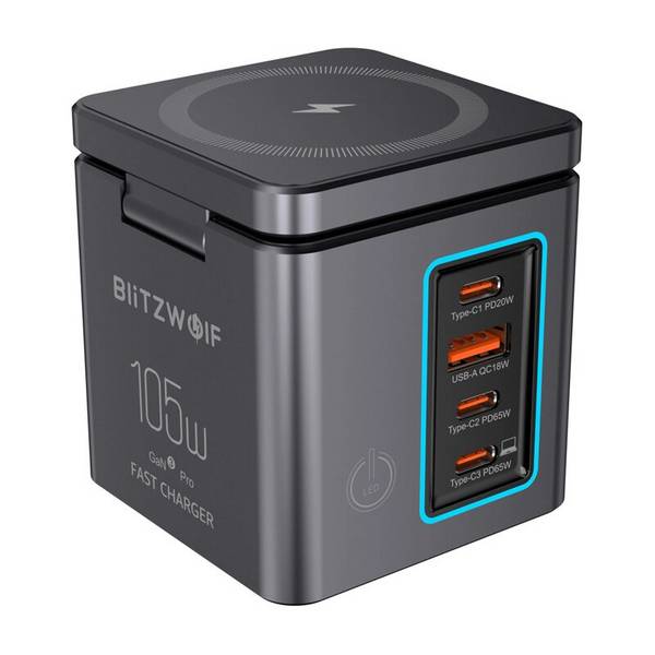 Blitzwolf BW-i113 GaN, USB-A, 3xUSB-C, 105 W Netzladegerät