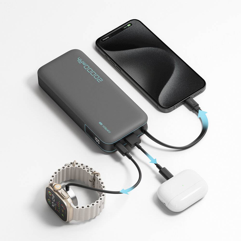 Cuktech CUKP200NGLDG 55W 20000mAh Powerbank mit integriertem USB-C-Kabel - Grau-2