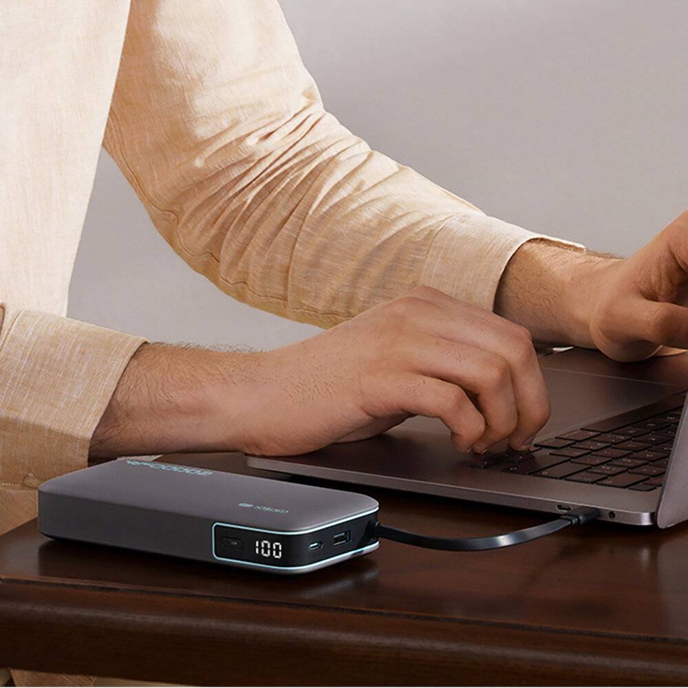 Cuktech CUKP200NGLDG 55W 20000mAh Powerbank mit integriertem USB-C-Kabel - Grau-3