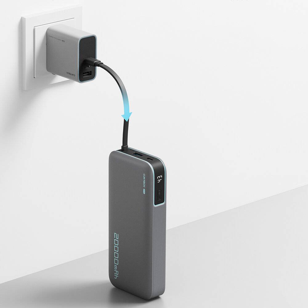 Cuktech CUKP200NGLDG 55W 20000mAh Powerbank mit integriertem USB-C-Kabel - Grau-4
