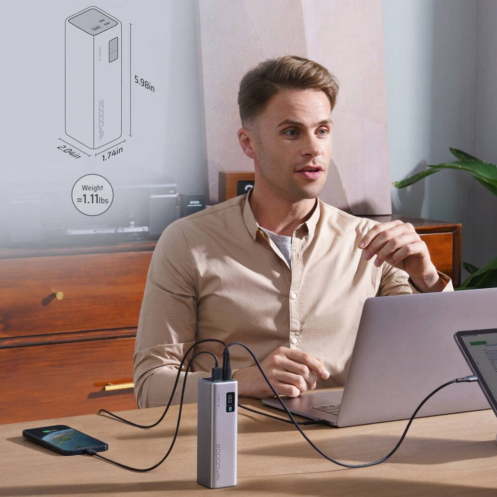 Powerbank Cuktech CUKP200XGLGR 100W 20000mAh 2 x USB-C 1 x USB-A - grau-3