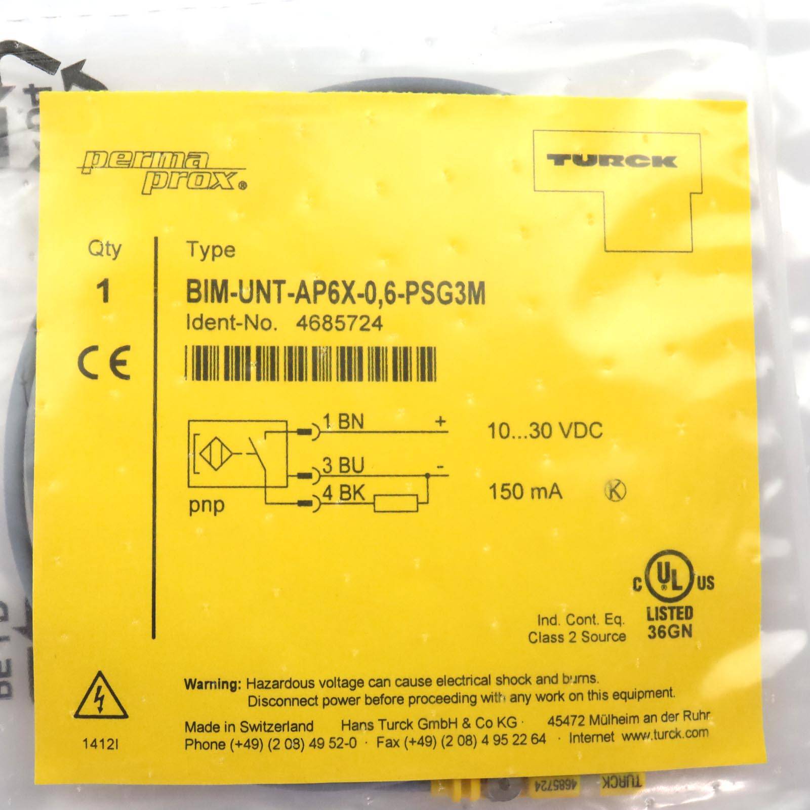 Turck Magnetfeldsensor BIM-UNT-AP6X-0.6-PSG3M 4685724 OVP-1