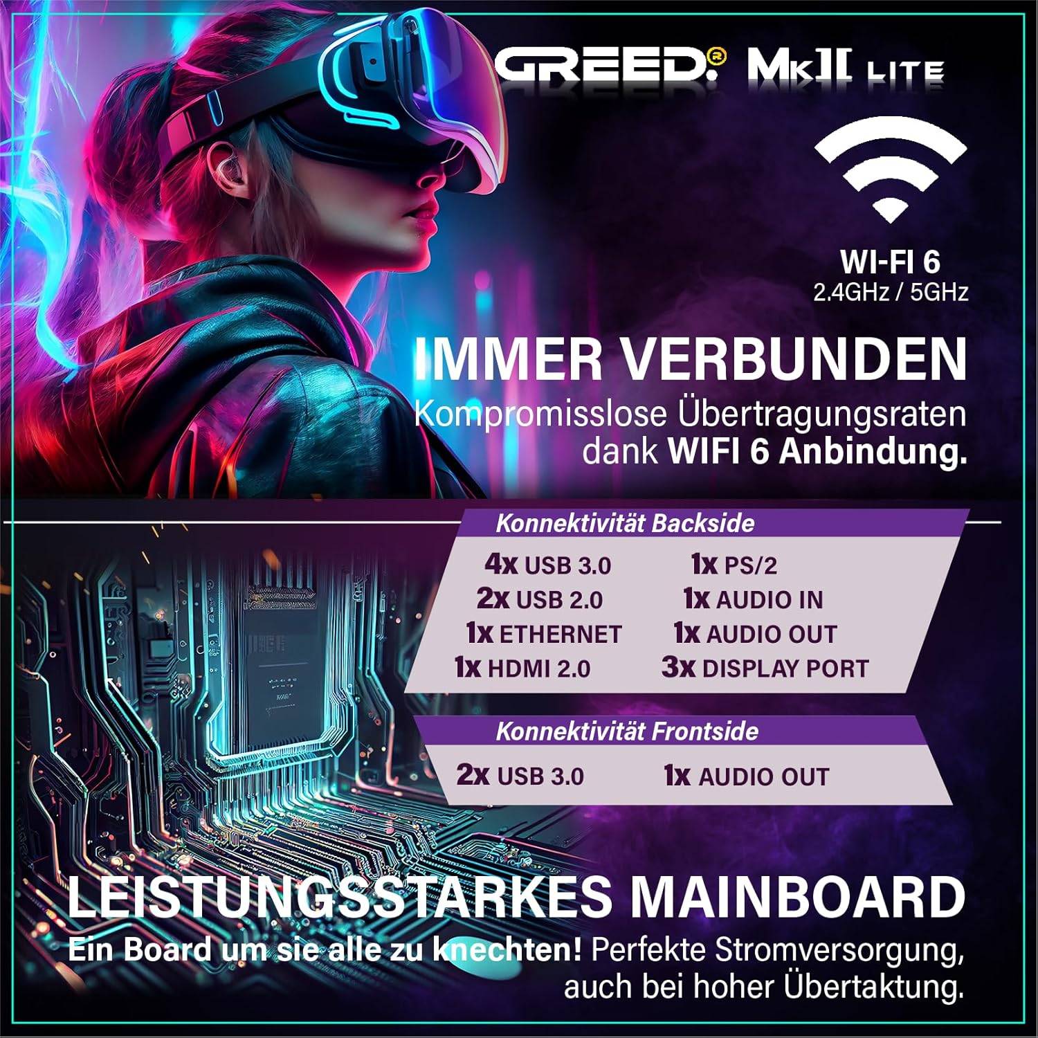 Greed MK2 INTEL Lite | Gaming PC / Computer | Core i5-10400F | RTX 3050 | 16GB RAM | 512GB SSD | WLAN | Win 11 Pro-1