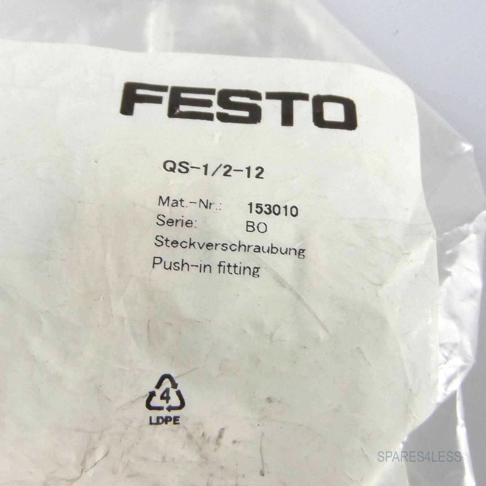 FESTO QS-1/2-12, Steckverschraubung, P/n: 153010-1