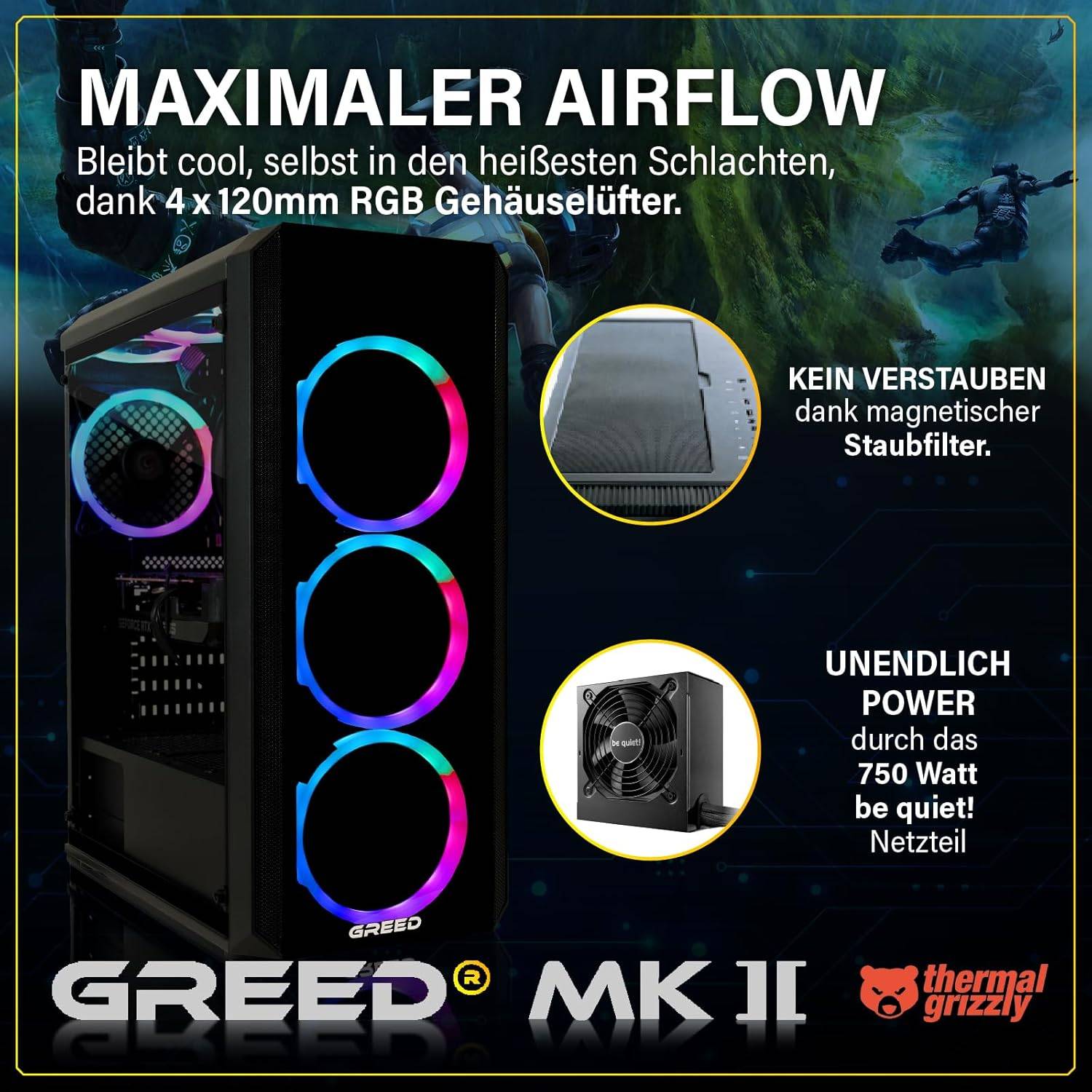 Greed MK2 AMD | Gaming PC / Computer | Ryzen 7 5700X | RTX 5060 | 4.6 GHz | 16GB RAM | 1TB SSD | WLAN | Win11 Pro-2