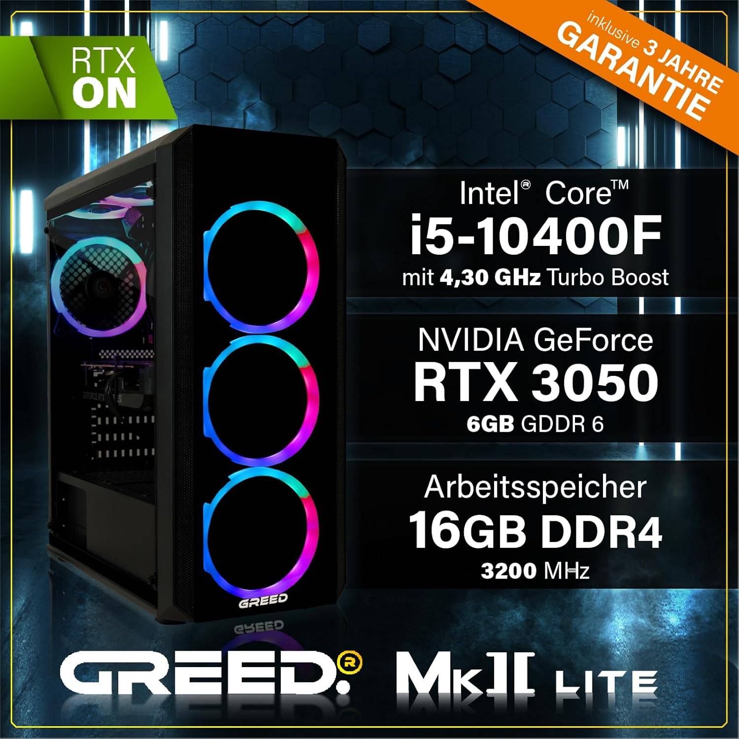 Greed MK2 INTEL Lite | Gaming PC / Computer | Core i5-10400F | RTX 3050 | 16GB RAM | 512GB SSD | WLAN | Win 11 Pro-4