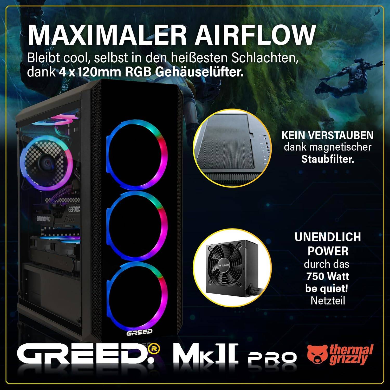 Greed MK2 AMD Pro | Gaming PC / Computer | Ryzen 7 5700X | RTX 5070 | Wasserkühlung | 32GB RAM | 1TB SSD | Win 11 Pro-2