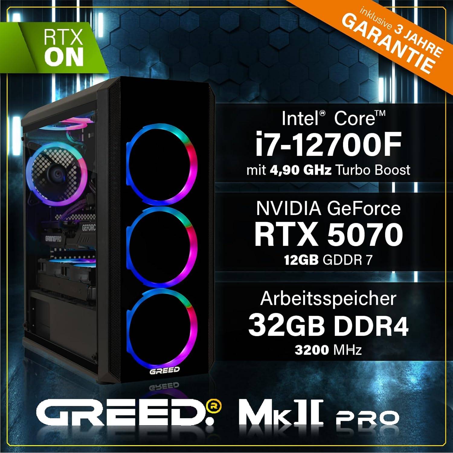 Greed MK2 INTEL Pro | Gaming PC / Computer | Core i7 12700F | RTX 5070 | Wasserkühlung | 32GB RAM | 1TB SSD | Win 11 Pro-3
