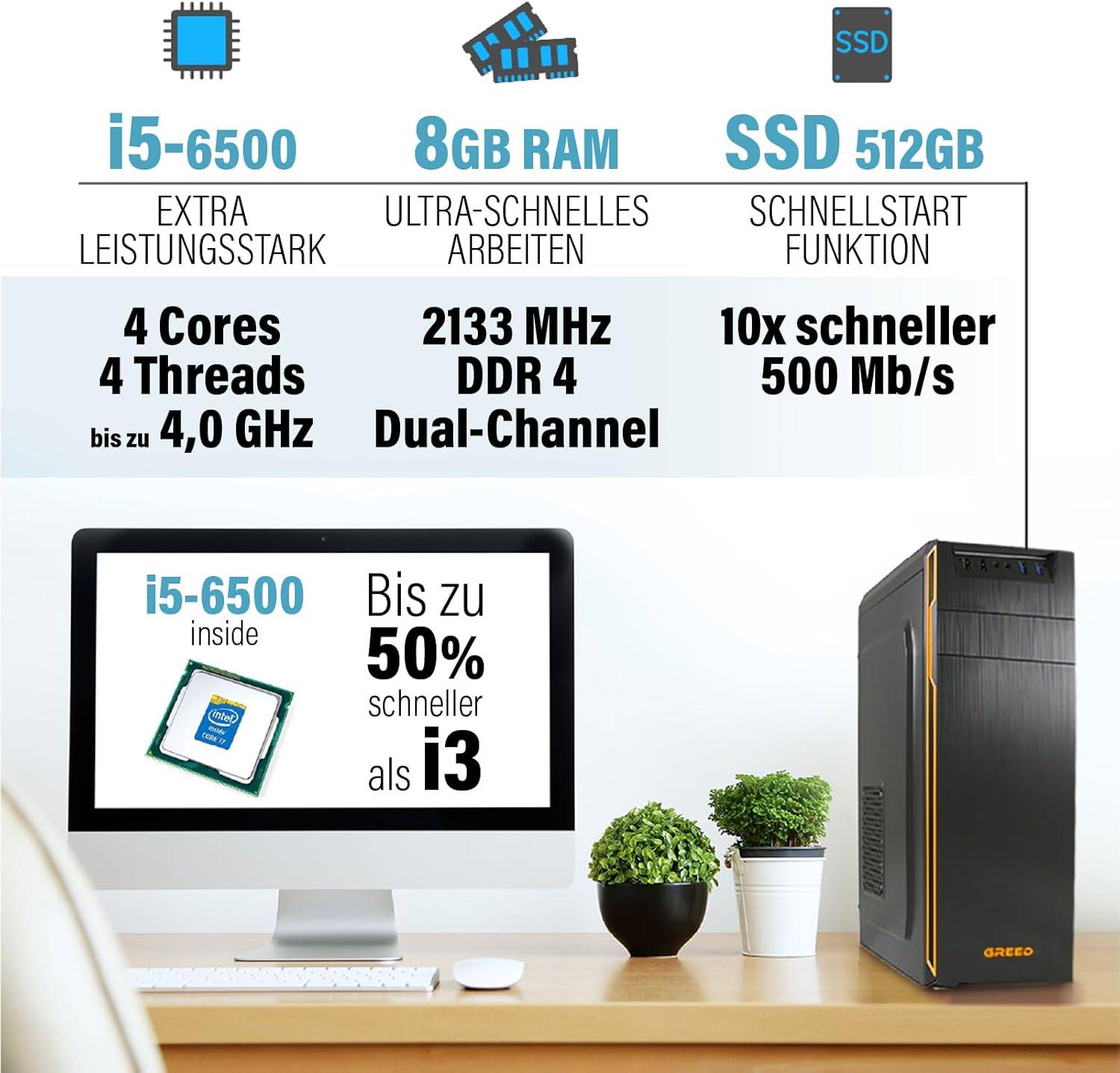 Greed - Desktop PC - Basic 7 | Intel Core i5 6500 | Computer für Büro | 8GB RAM | 512GB SSD | WLAN | Win 11 Pro-4