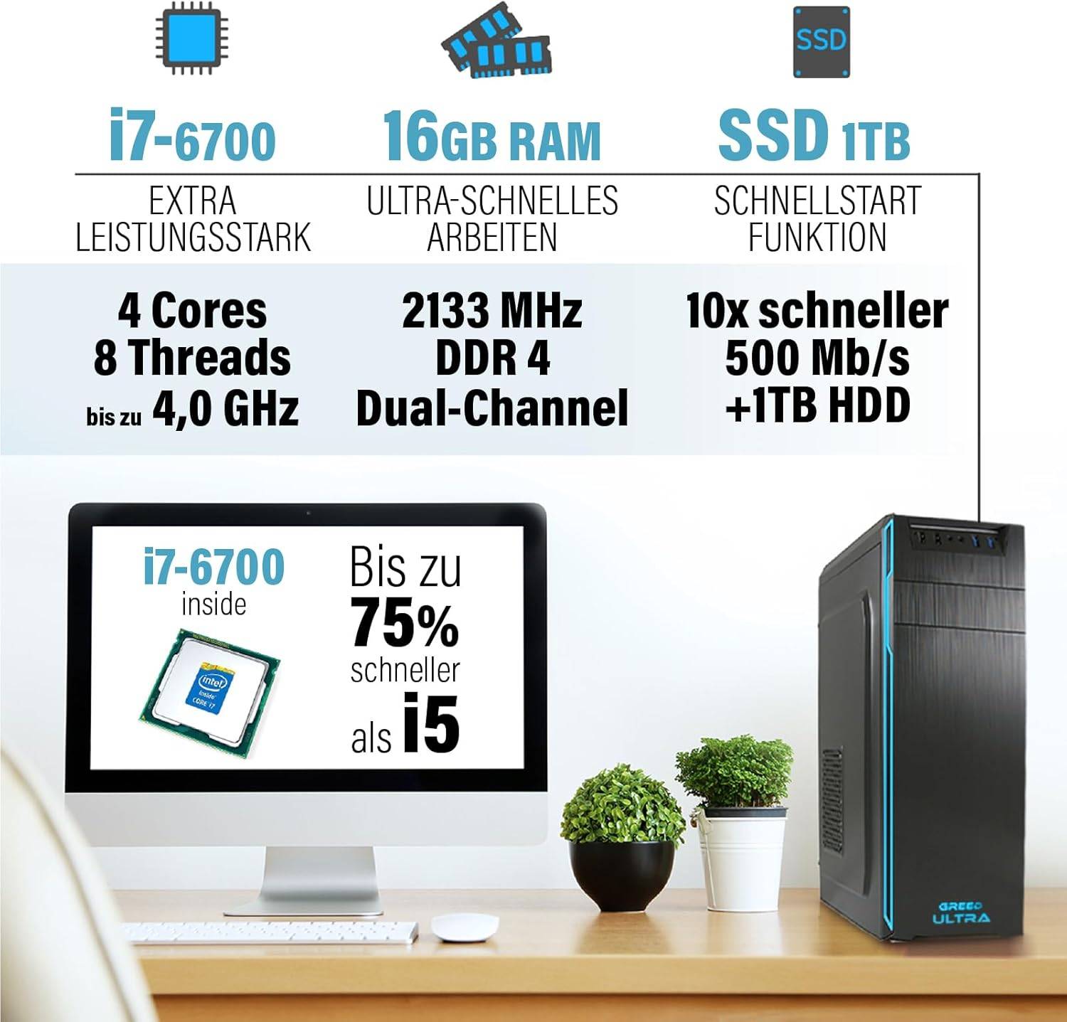 Greed - Desktop PC - Ultra 7 | Intel Core i7 6700 | Computer für Büro | 16GB RAM | 1TB SSD | 1TB HDD | WLAN | W11 Pro-4