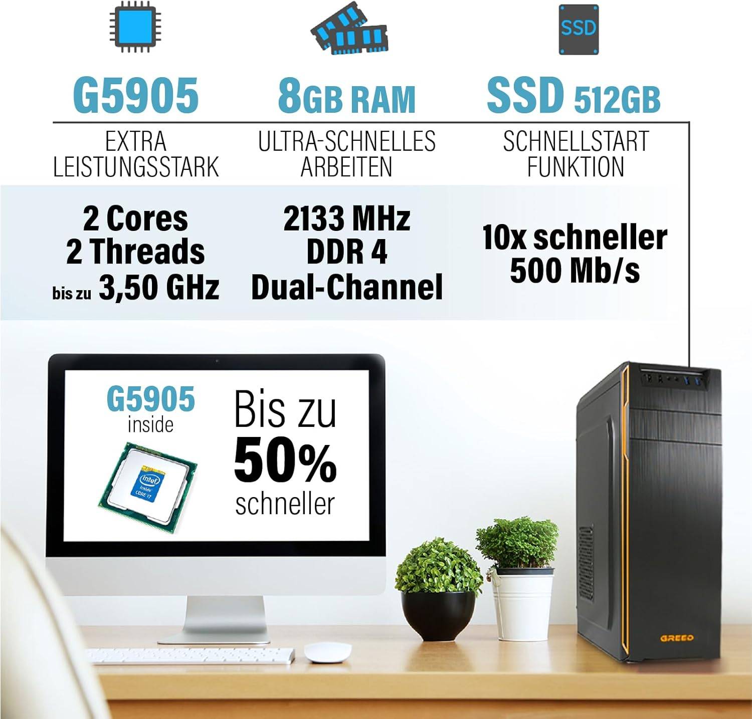 Greed - Desktop PC - Basic | Celeron G5905 | Computer für Büro | 8GB RAM | 512GB SSD | WLAN | Win 11 Pro-2