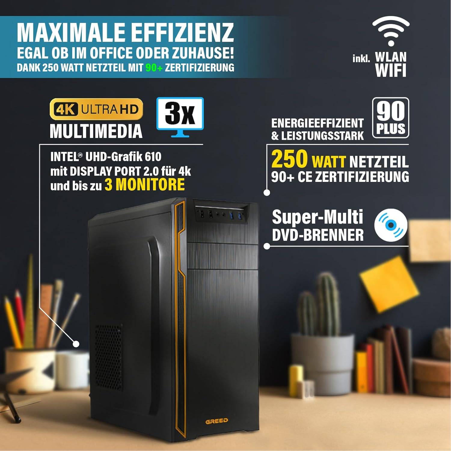 Greed - Desktop PC - Basic | Celeron G5905 | Computer für Büro | 8GB RAM | 512GB SSD | WLAN | Win 11 Pro-3