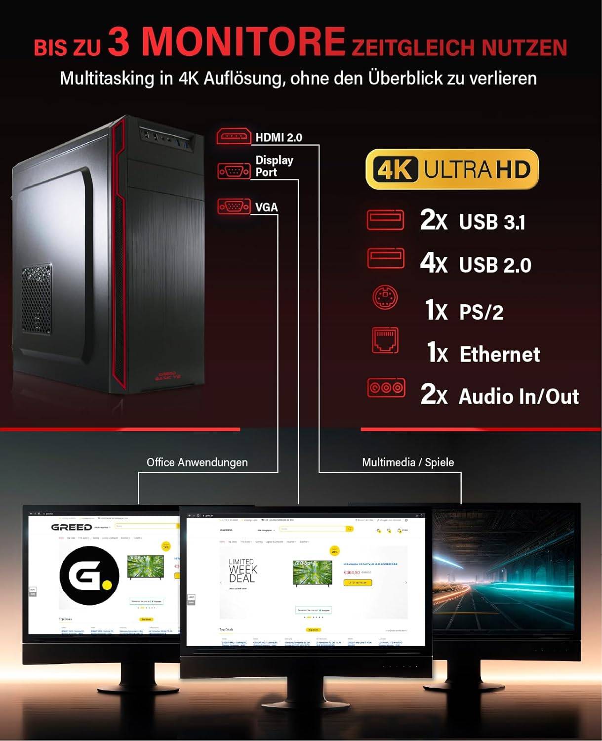 Greed - Desktop PC - Basic V2 | AMD Ryzen 5 4600G | Computer für Büro | 8GB RAM | 256GB SSD | WLAN | Win 11 Pro-3