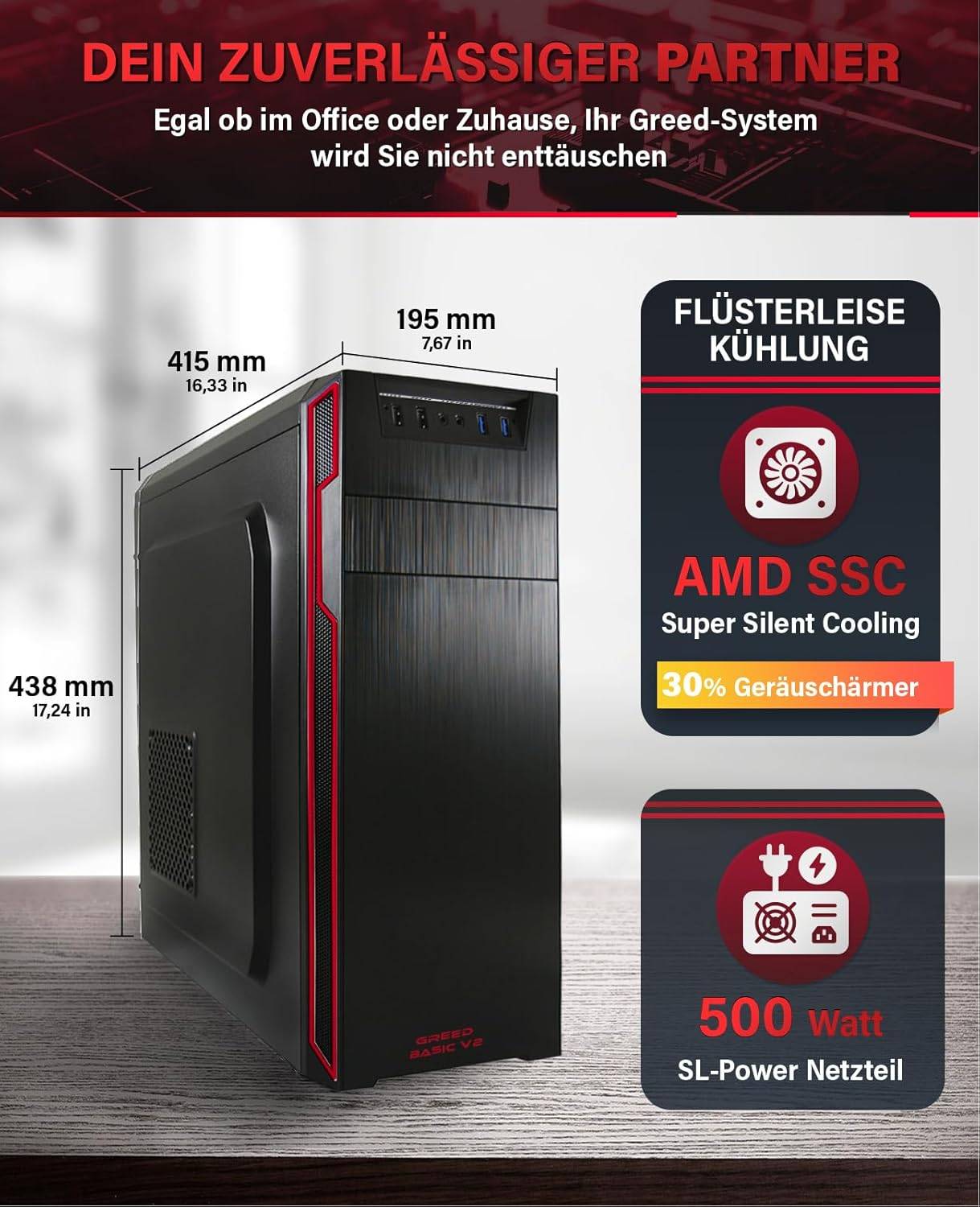 Greed - Desktop PC - Basic V2 | AMD Ryzen 5 4600G | Computer für Büro | 8GB RAM | 256GB SSD | WLAN | Win 11 Pro-4
