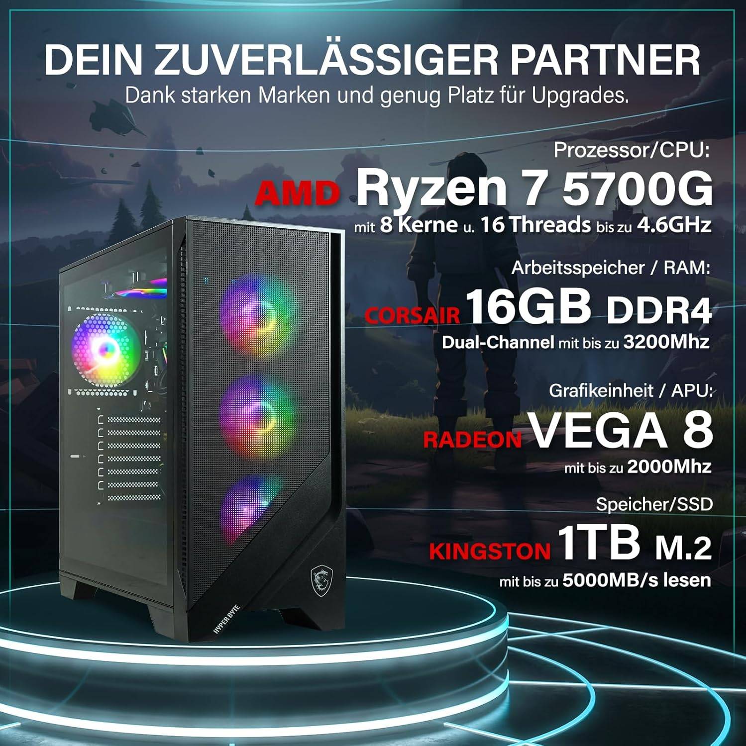Hyper Byte Basic Gaming | Gaming PC / Computer | AMD Ryzen 7 5700G | 16GB RAM | RX Vega | 1TB SSD | WLAN | Win 11 Pro-1