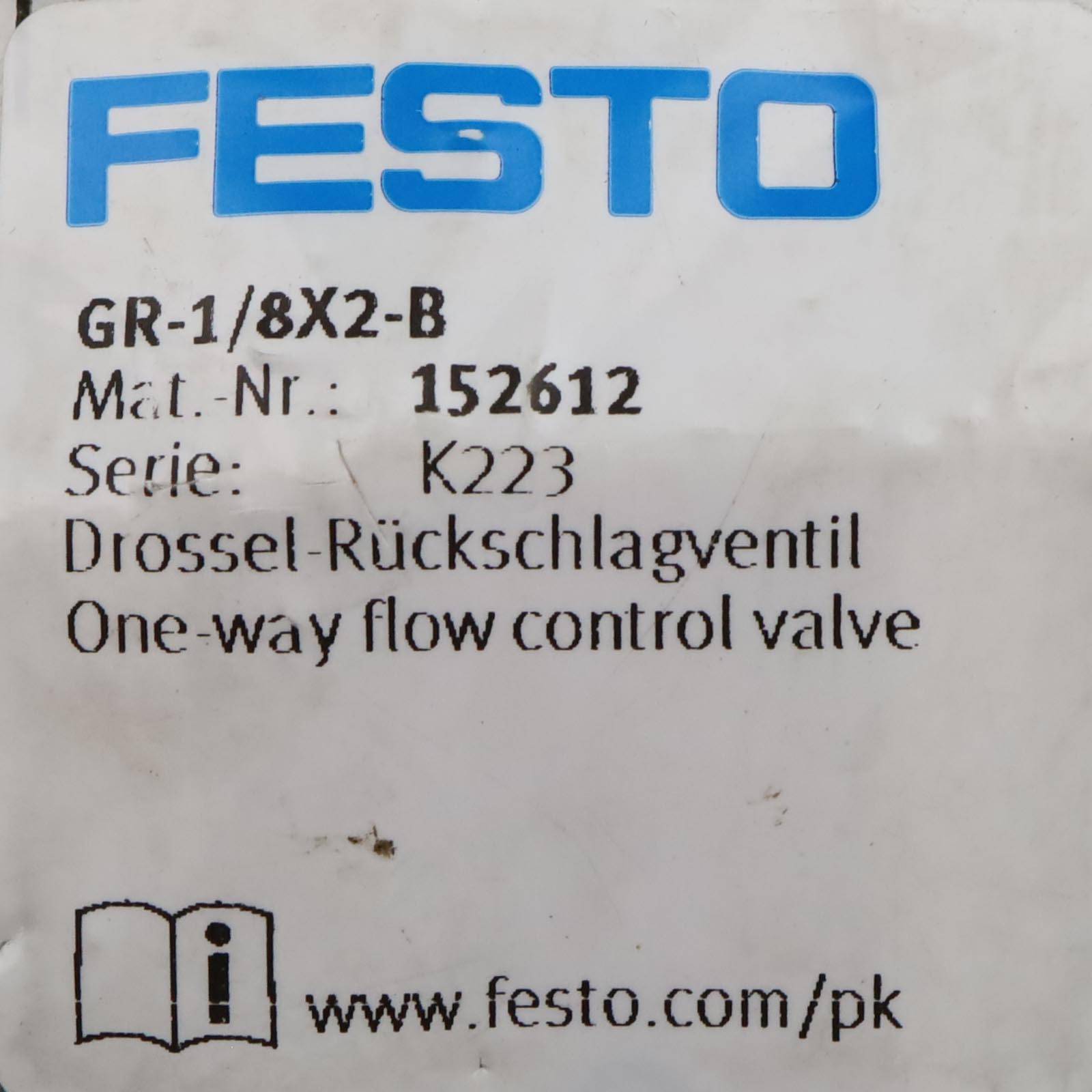 Festo Drossel-Rückschlagventil GR-1/8X2-B 152612 OVP-1