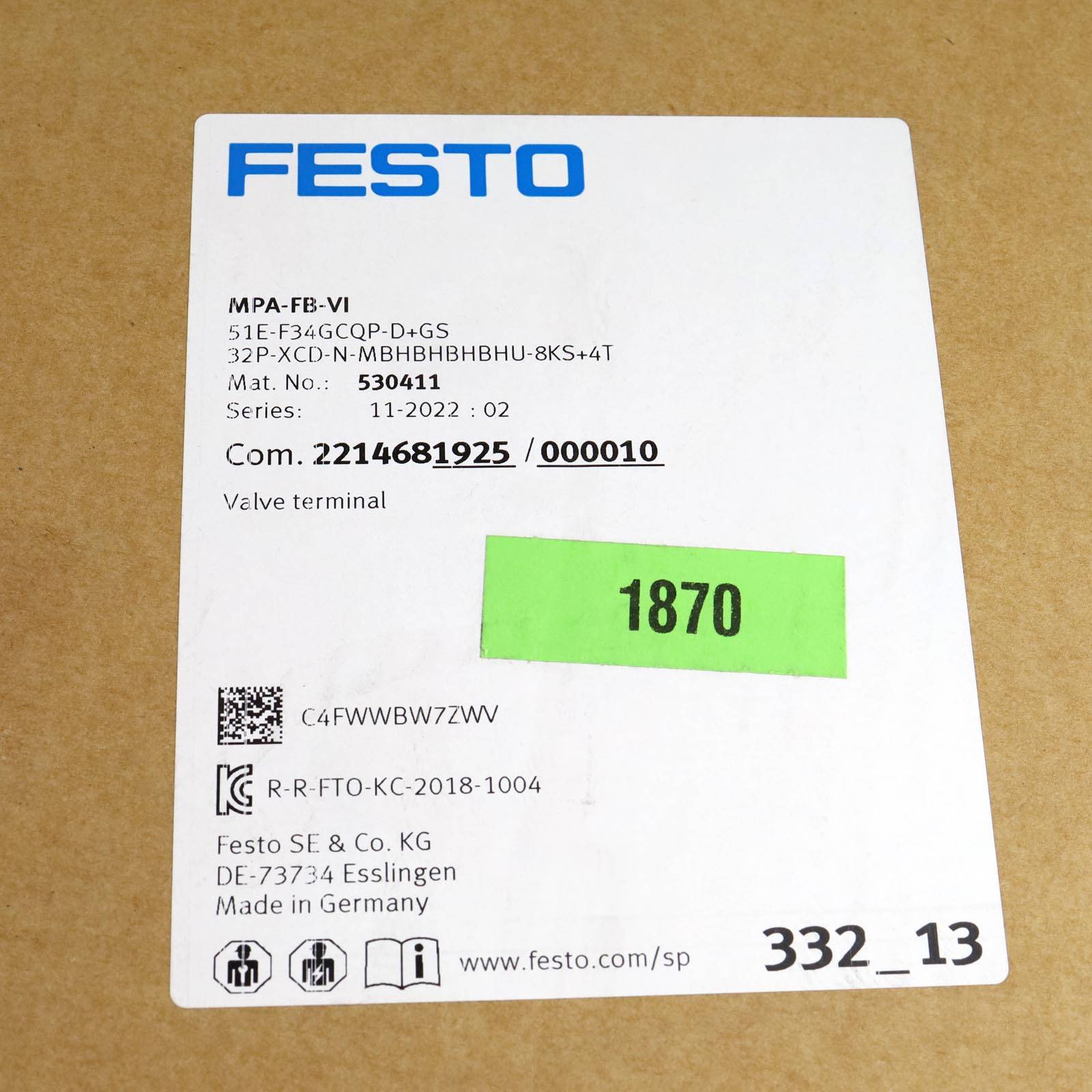 Festo Ventilinsel 51E-F34GCQP-D+GS 32P-XCD-N-MBHBHBHBHU-8KS+4T 530411 OVP-1
