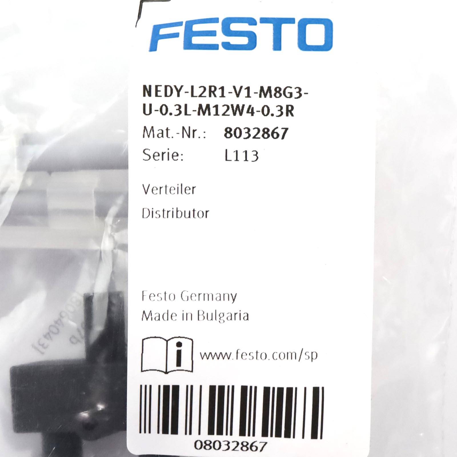 Festo Verteiler NEDY-L2R1-V1-M8G3-U-0.3L-M12W4-0.3R 8032867 OVP-1