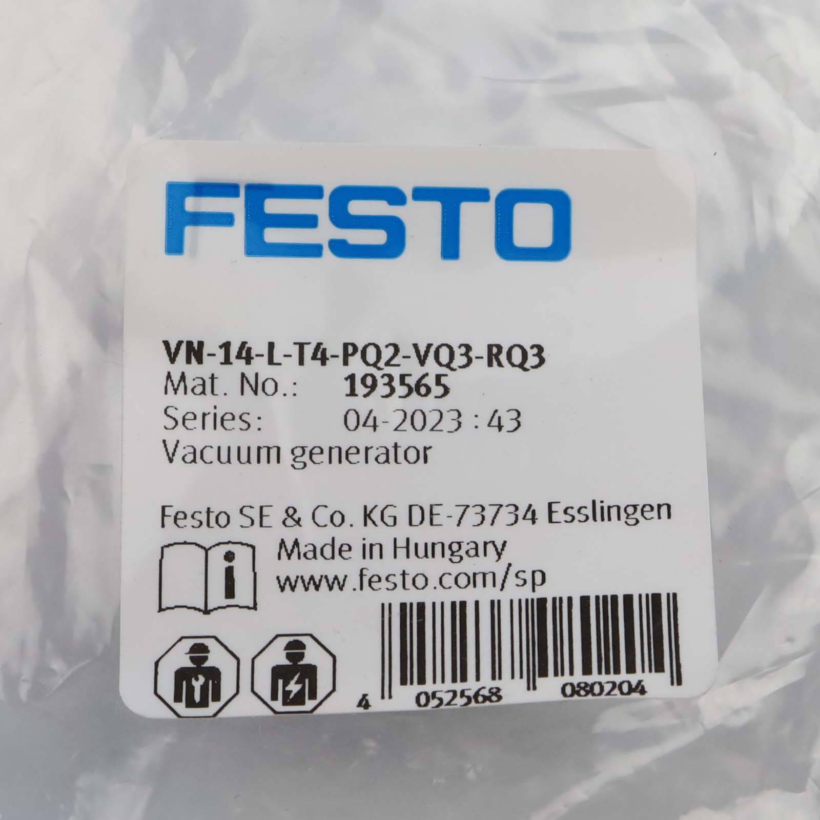 Festo Vakuumsaugdüse VN-14-L-T4-PQ2-VQ3-RQ3 193565 OVP-1