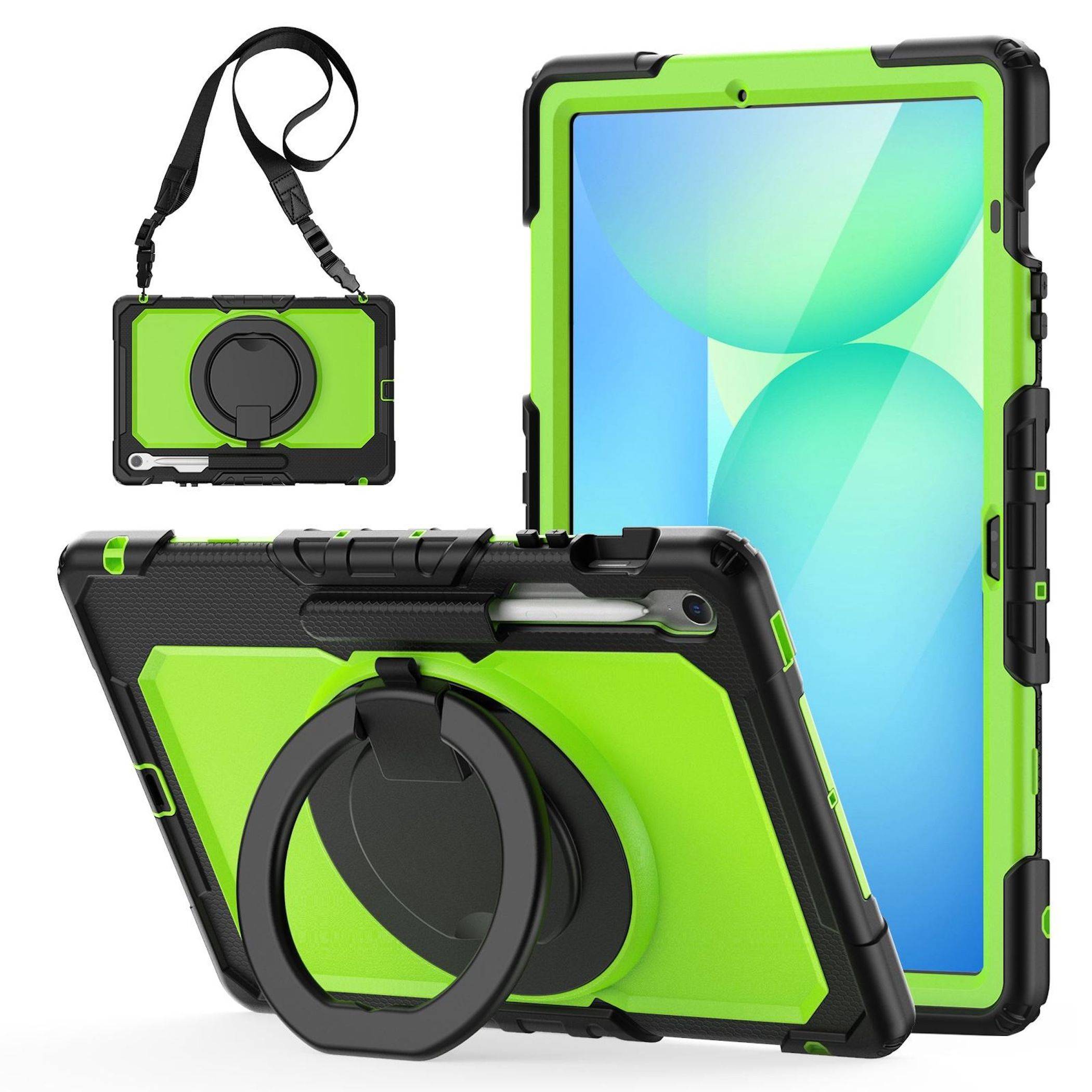 Für Samsung Galaxy Tab S10 FE Plus Griff & Schultergurt Hülle Grün-0