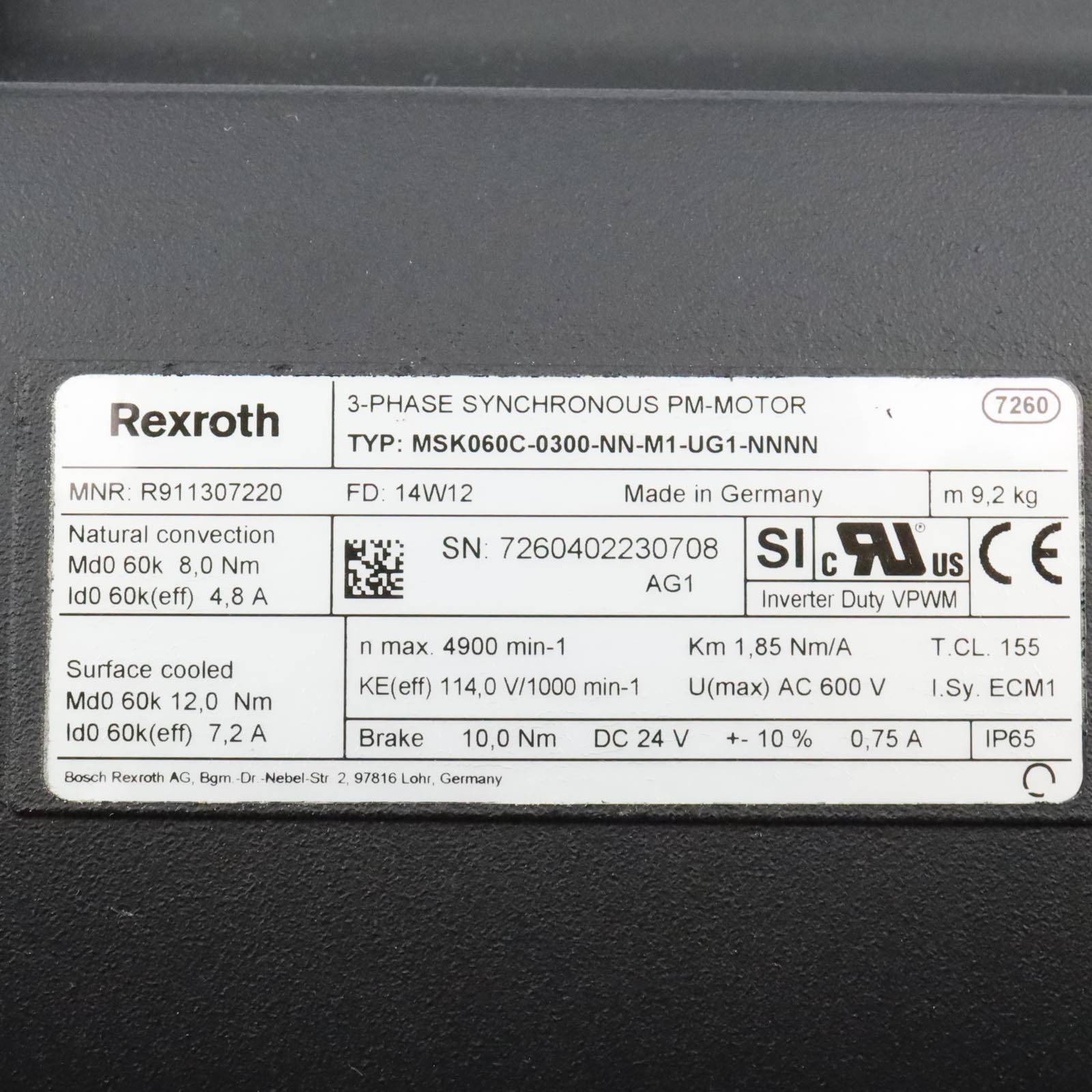 Rexroth Servomotor MSK060C-0300-NN-M1-UG1-NNNN R911307220 OVP-1