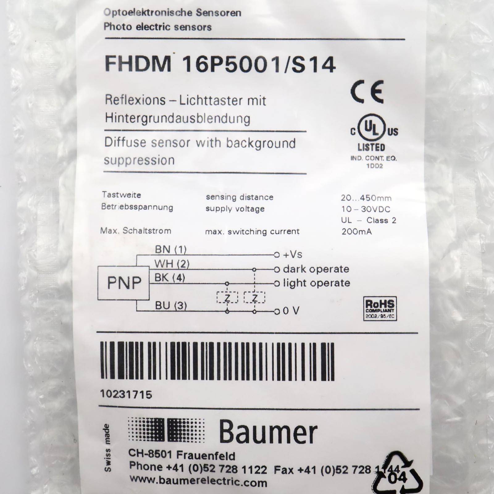 Baumer electric Reflexions-Lichttaster FHDM 16P5001/S14 OVP-4