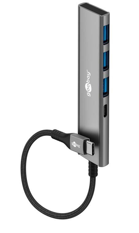 Goobay 76562 USB-C Adapter Multiport Slim USB-C Hub auf 1x USB-C 3.2 & 3x USB-A Hub 4 Ports 5Gbit/s, Aluminium-0