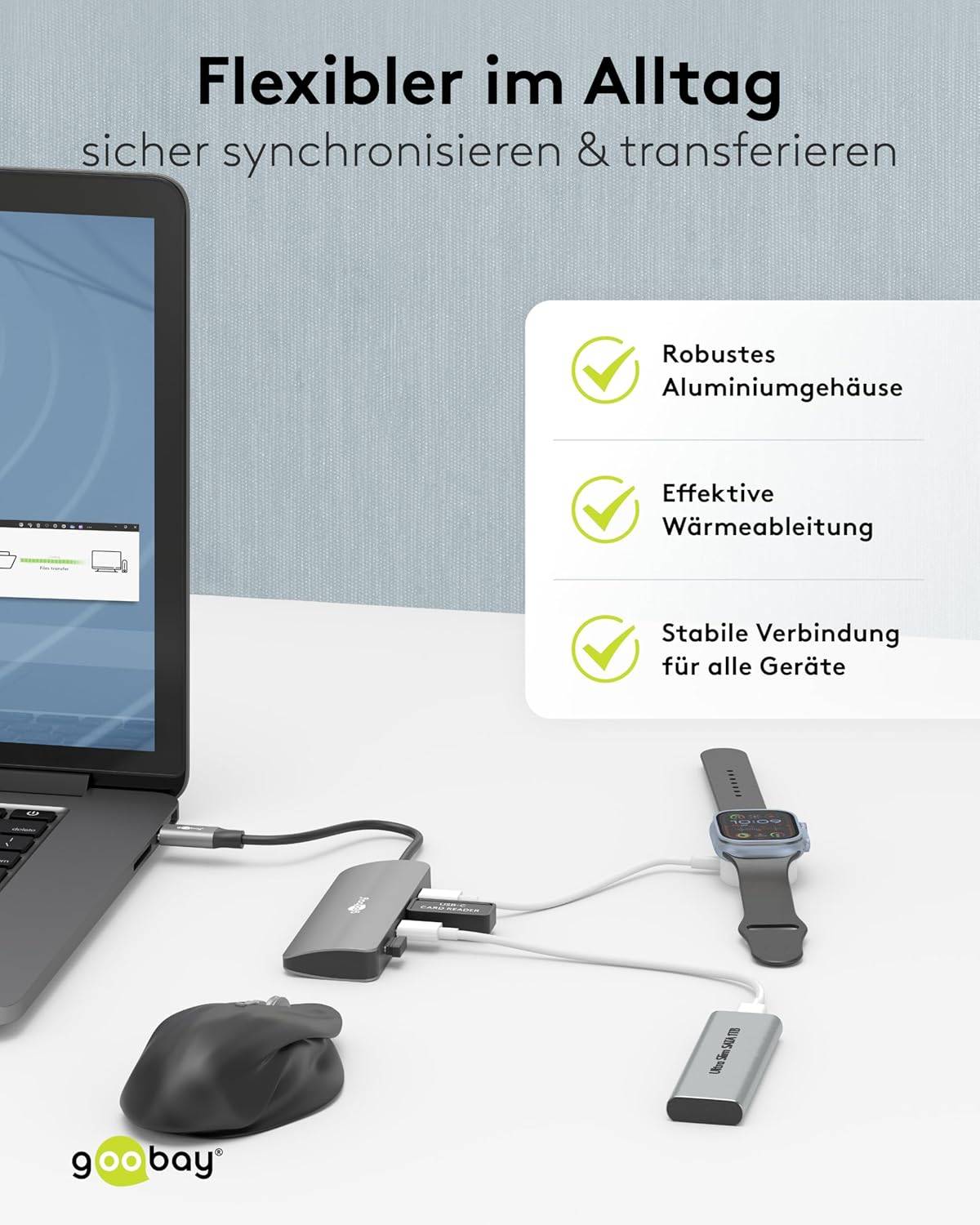 Goobay 76565 USB-C Adapter Multiport Slim USB-C Hub auf 4x USB-A 3.2 Hub 4 Ports 10 Gbit/s 4, Aluminium-5