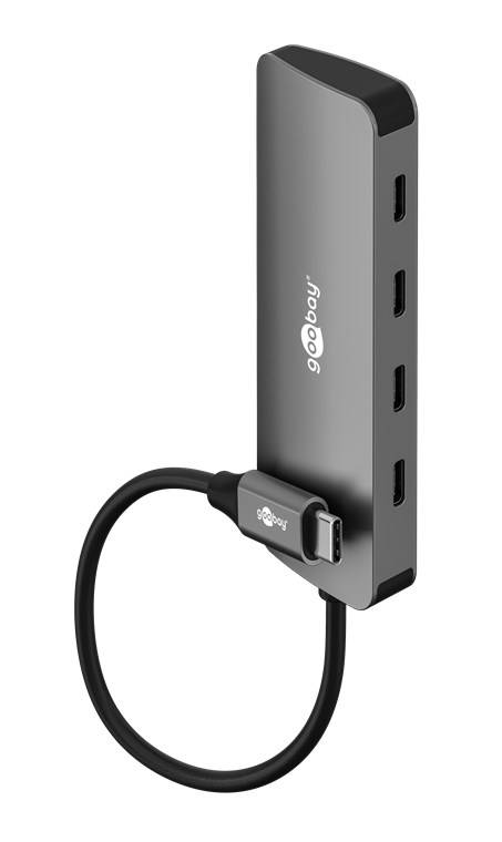 Goobay 76565 USB-C Adapter Multiport Slim USB-C Hub auf 4x USB-A 3.2 Hub 4 Ports 10 Gbit/s 4, Aluminium-0