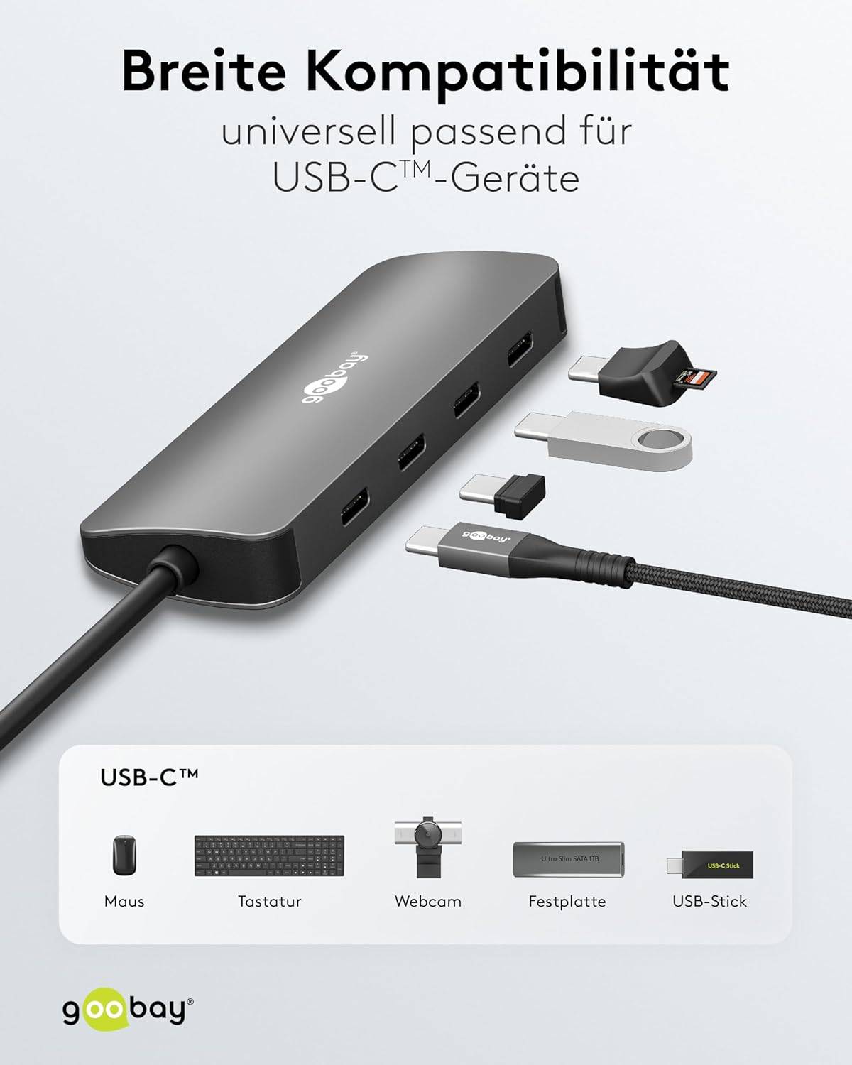 Goobay 76565 USB-C Adapter Multiport Slim USB-C Hub auf 4x USB-A 3.2 Hub 4 Ports 10 Gbit/s 4, Aluminium-4