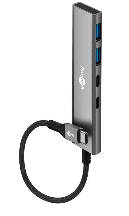 Goobay 76563 USB-C Adapter Multiport Slim USB-C Hub auf 2x USB-C 3.2 & 2x USB-A Hub 4 Ports 5Gbit/s, Aluminium-0
