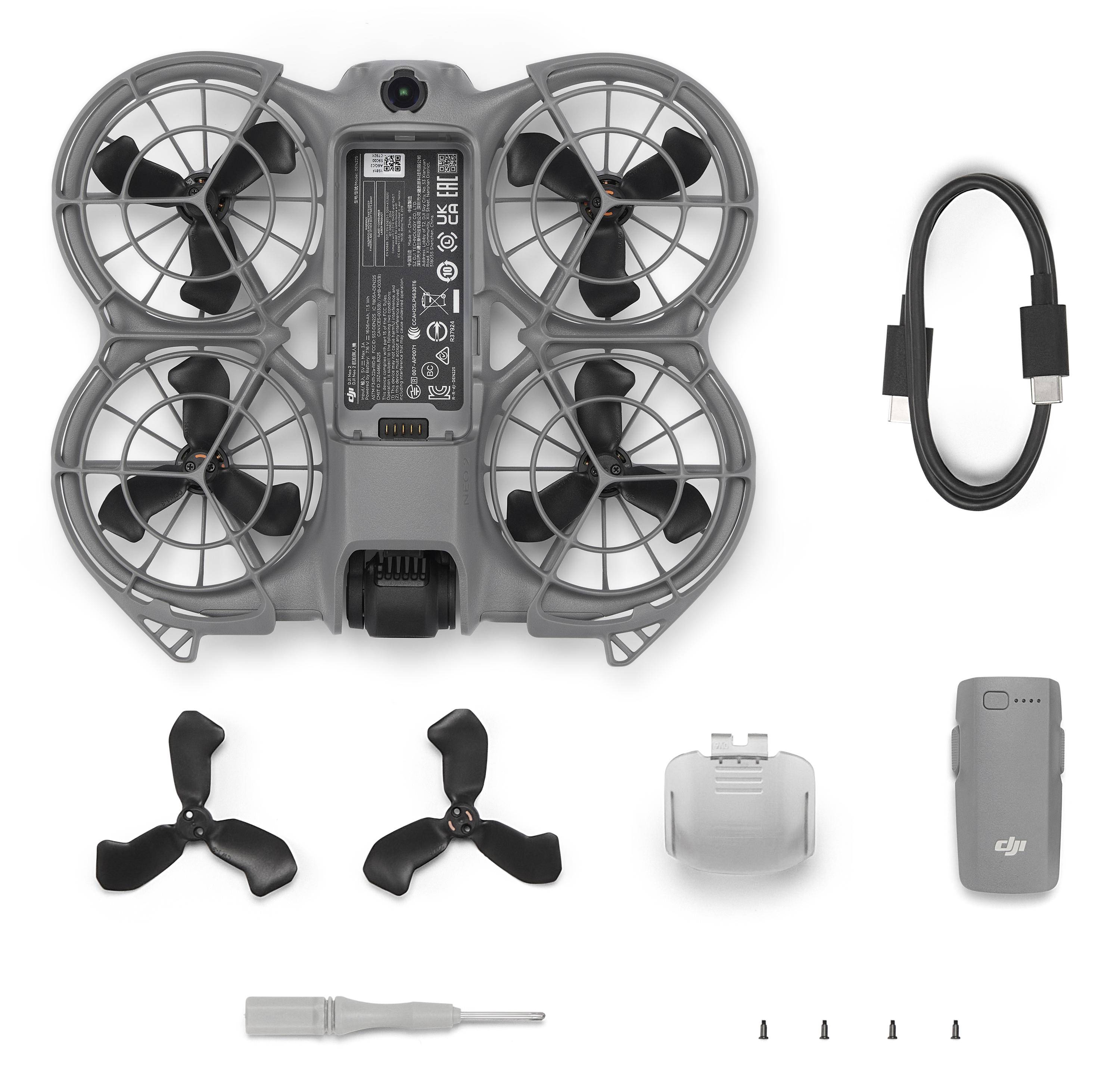 DJI Neo 2, 4 Rotoren, 12 MP, 2688 x 1512 Pixel, 7000 m, 1606 mAh, Schwarz, Grau-1