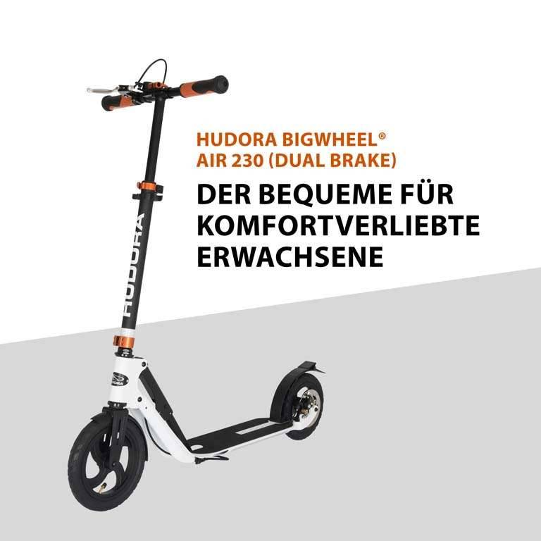 HUDORA BigWheel Air 230 Dual Brake, Universal, Klassischer Roller, Beide Geschlechter, 120 kg, 2 Rad/Räder, Schwarz, Wei-1