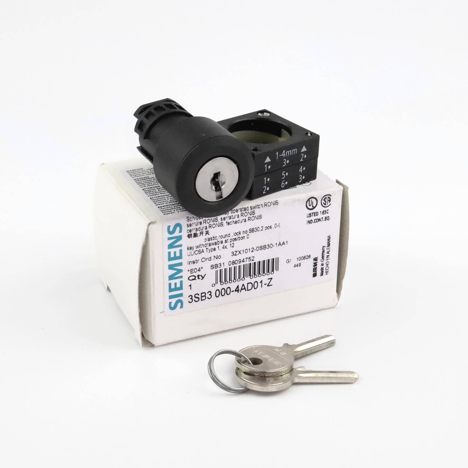 Siemens RONIS Schlüssel Schalter 3SB3000-4AD01-Z SB30 OVP