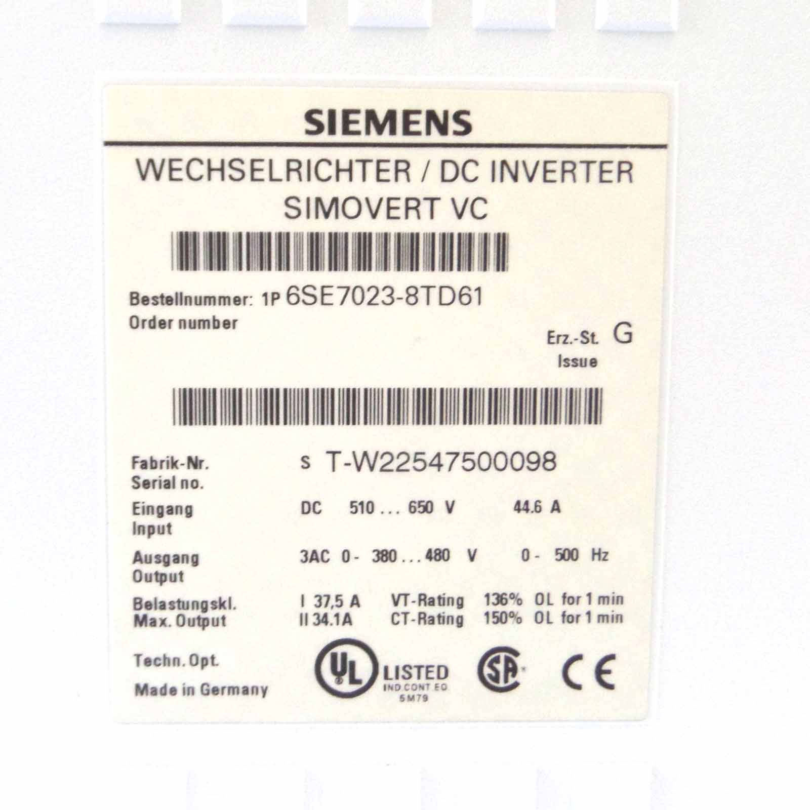 Siemens SIMOVERT Masterdrive 6SE7023-8TD61 E-Stand G OVP-2