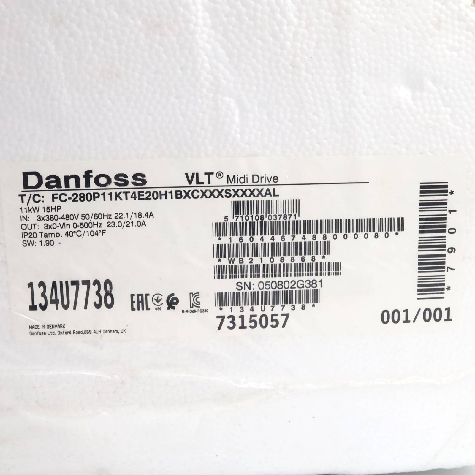 Danfoss Frequenzumrichter FC-280P11KT4E20H1BXCXXXSXXXXAL 134U7738 OVP-1
