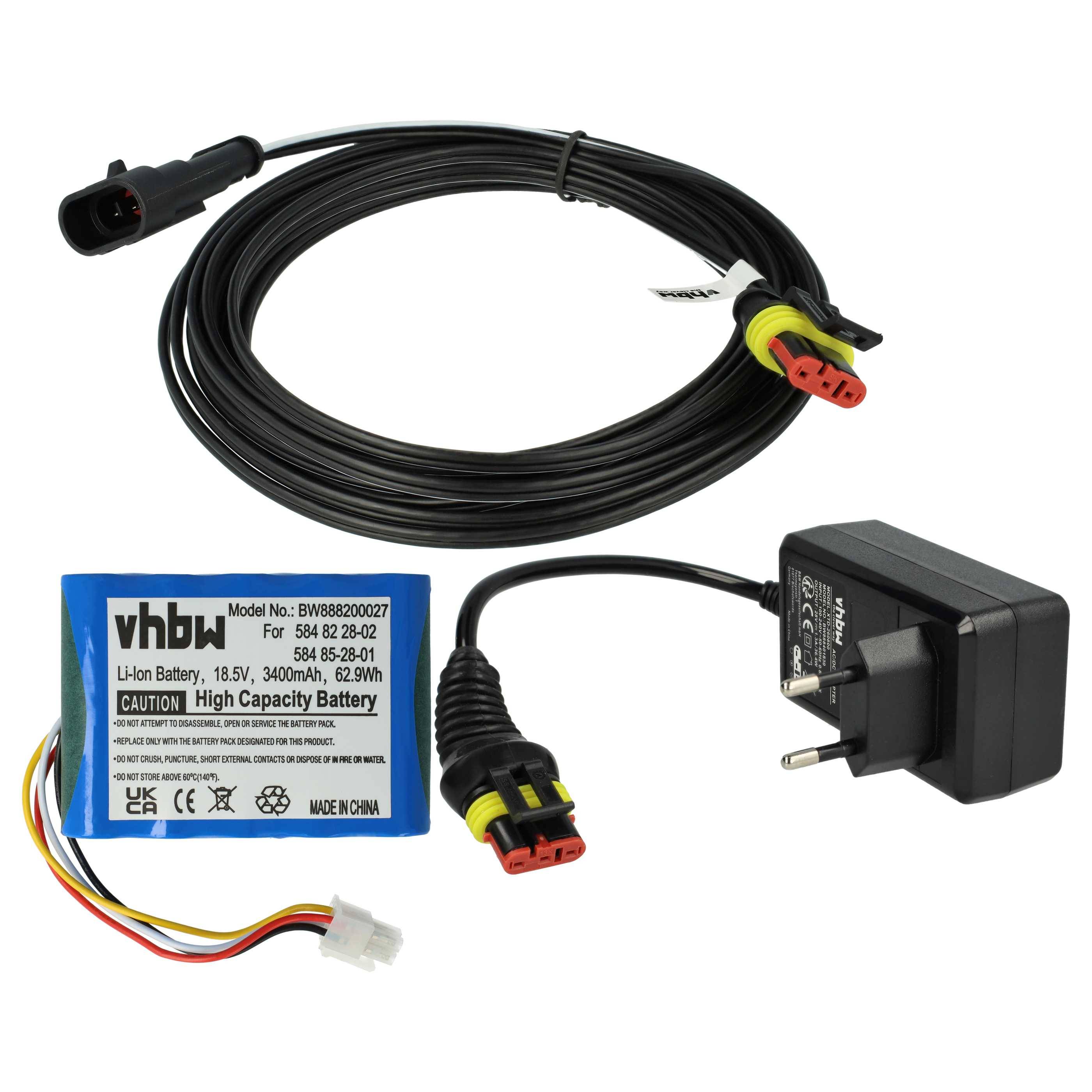 vhbw 1x Netzteil, 1x 3400 mAh Akku, 1x 5 m Niederspannungskabel kompatibel mit Gardena Sileno+, Sileno+ 4050 Rasenmäher-0