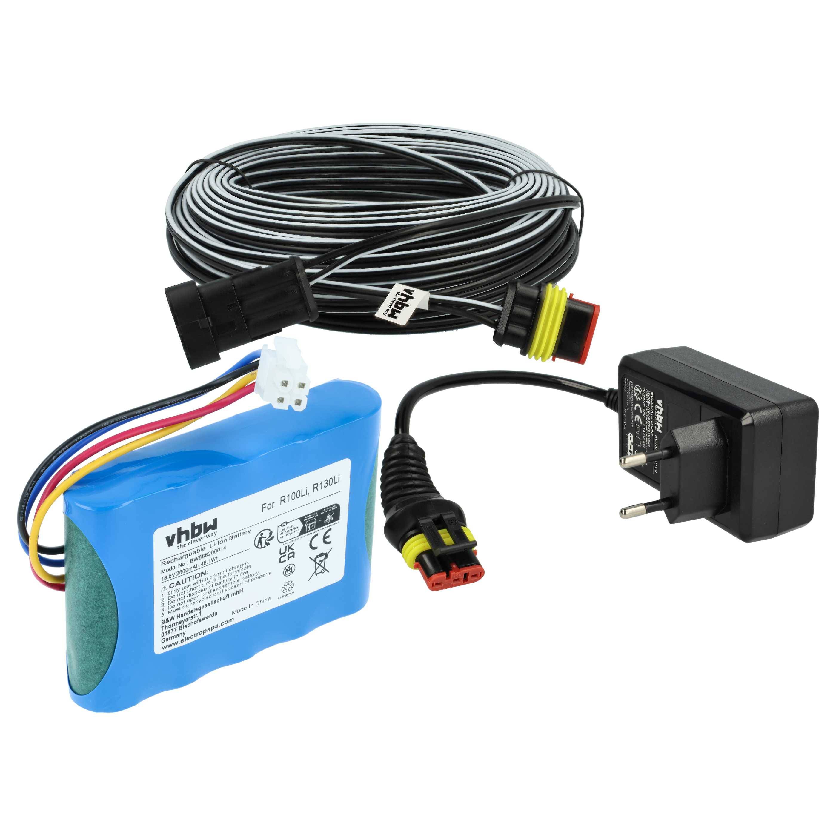 vhbw 1x Netzteil, 1x 2600 mAh Akku, 1x 30 m Niederspannungskabel kompatibel mit Gardena R40Li (2018), R38Li (2016)-0