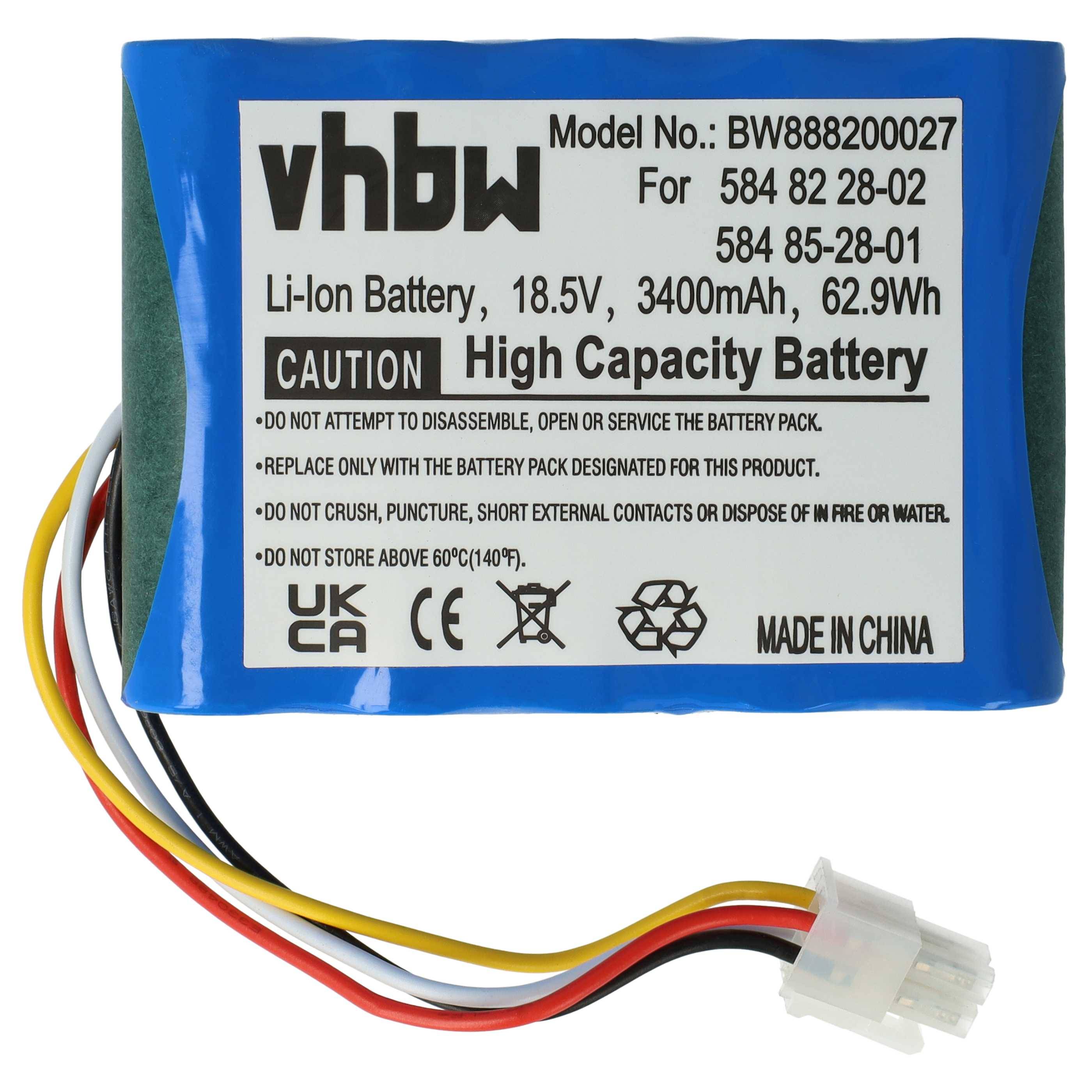 vhbw 1x Netzteil, 1x 3400 mAh Akku, 1x 3 m Niederspannungskabel kompatibel mit Flymo EasiLife Go 500, Go 200, Go 250-3