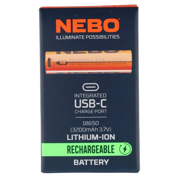 Nebo Akku 18650, 3,7 Volt 3200mAh, nur für SLYDE KING 2K und BIG LARRY PRO , mit USB-C Ladeanschluss, 71,9 x 18mm