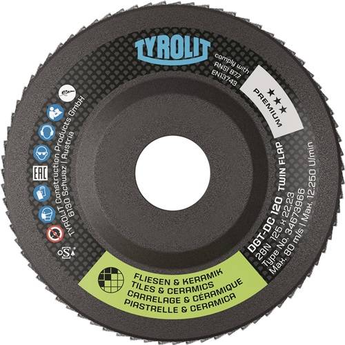 Diamantfächerscheibe PREMIUM TWINFLAP D/C D.125mm K.120 28N TYROLIT