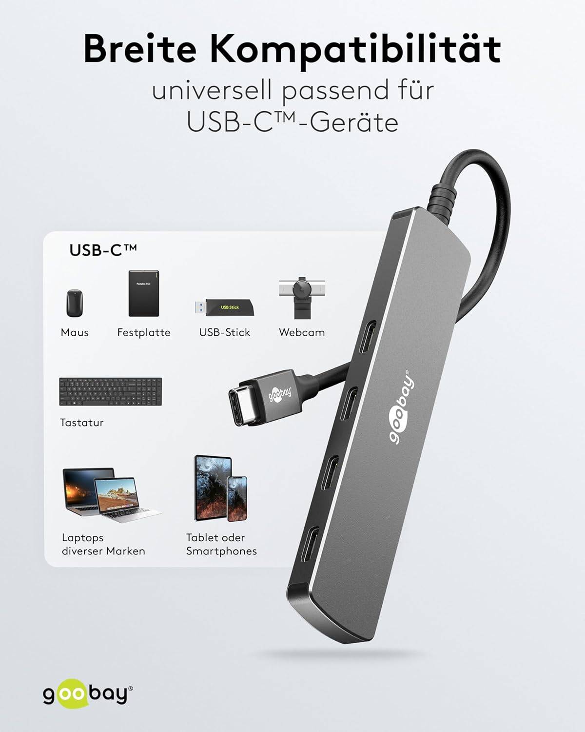 Goobay 74160 USB-C Adapter Multiport Slim USB-C Hub auf 4x USB-C, 4 Ports, 5Gbit/s, Aluminium-5