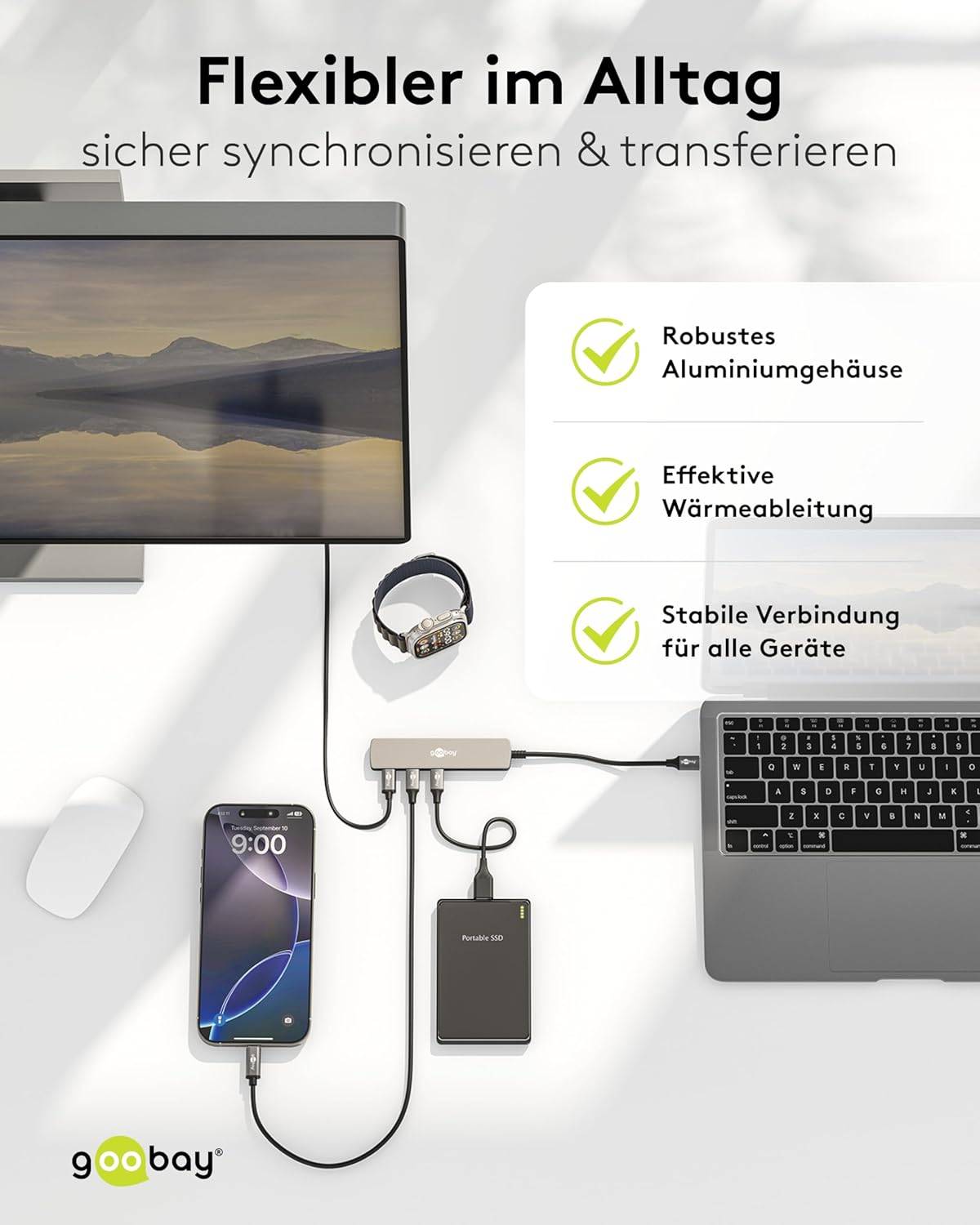 Goobay 74160 USB-C Adapter Multiport Slim USB-C Hub auf 4x USB-C, 4 Ports, 5Gbit/s, Aluminium-6