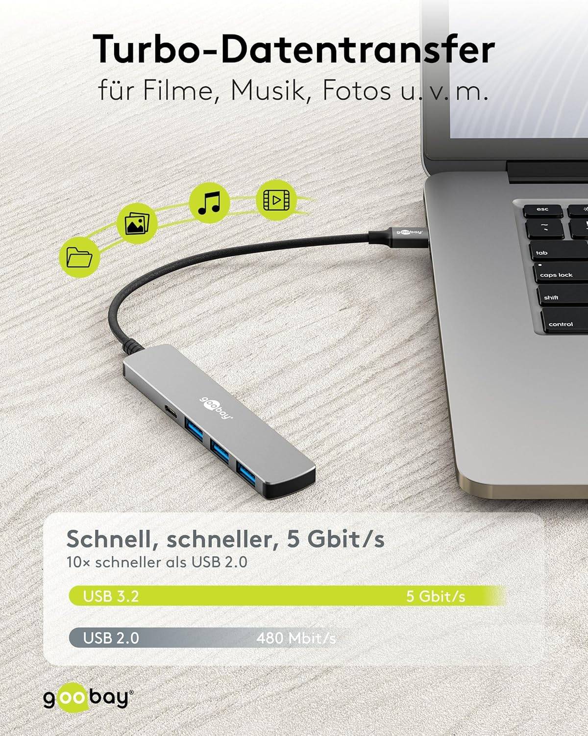 Goobay 74159 USB-C Adapter Multiport Slim USB-C Hub auf 2x USB-C & 2x USB-A, 4 Ports, 5Gbit/s, Aluminium-1