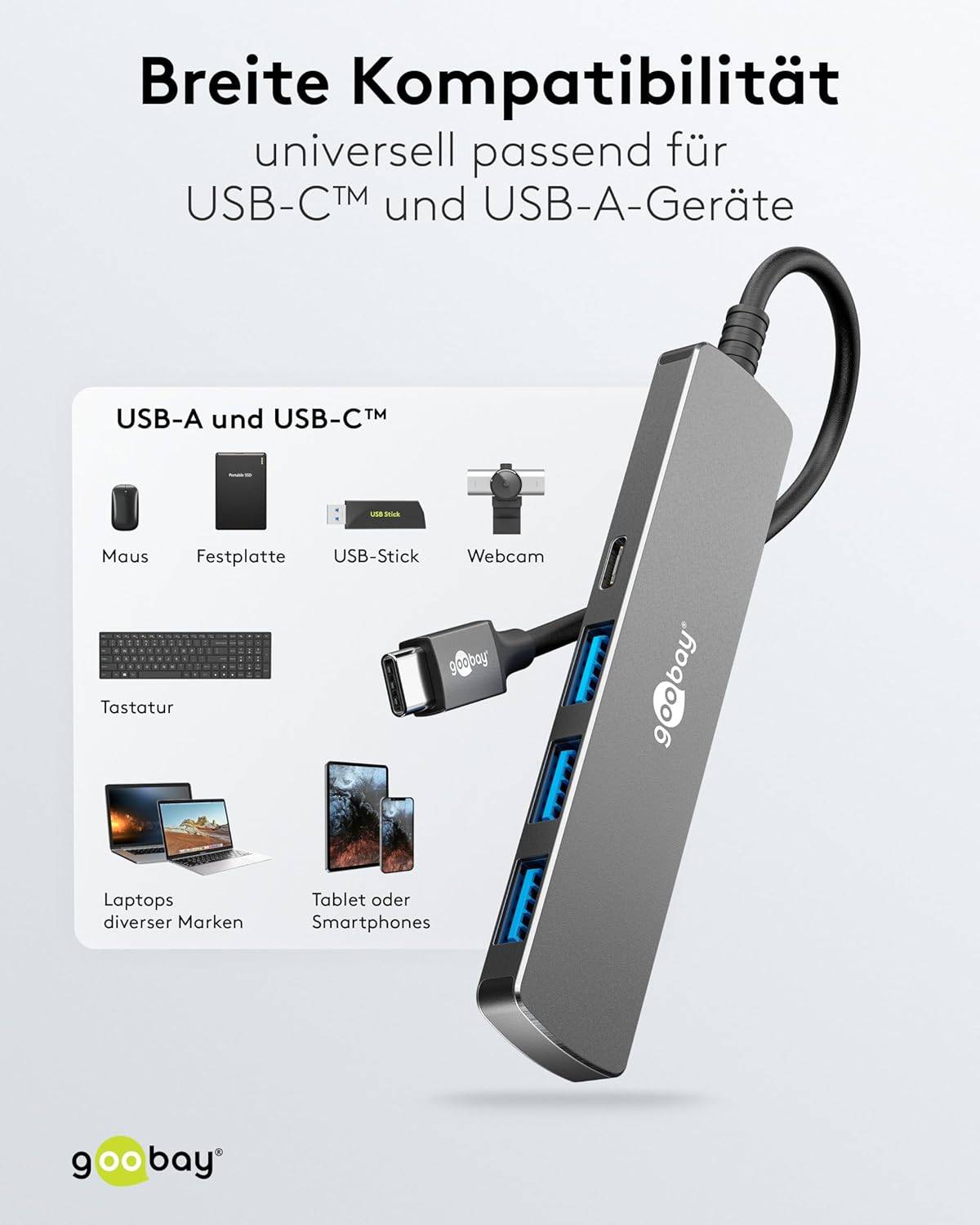 Goobay 74159 USB-C Adapter Multiport Slim USB-C Hub auf 2x USB-C & 2x USB-A, 4 Ports, 5Gbit/s, Aluminium-5